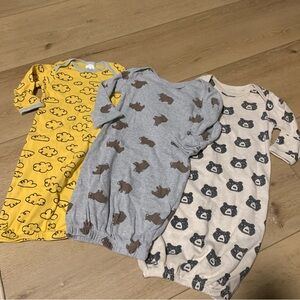 Set of Three Bear and Cloud Print Baby Sleeper Gowns